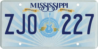 MS license plate ZJO227