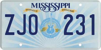 MS license plate ZJO231