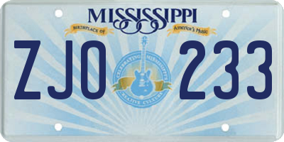 MS license plate ZJO233