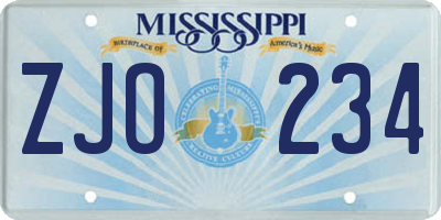 MS license plate ZJO234