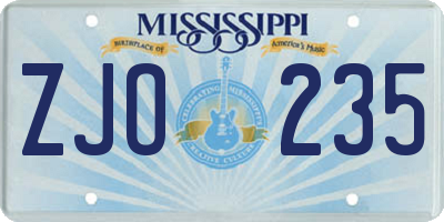 MS license plate ZJO235