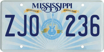 MS license plate ZJO236