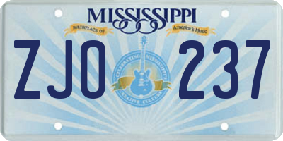MS license plate ZJO237