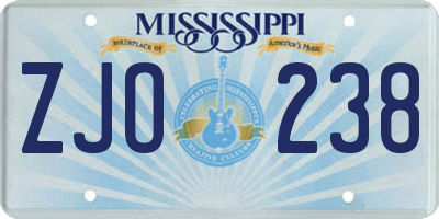 MS license plate ZJO238