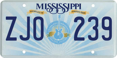 MS license plate ZJO239