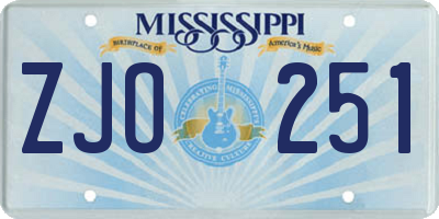 MS license plate ZJO251