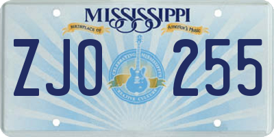 MS license plate ZJO255