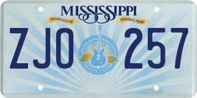 MS license plate ZJO257