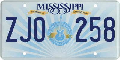 MS license plate ZJO258