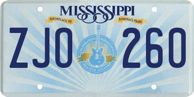 MS license plate ZJO260