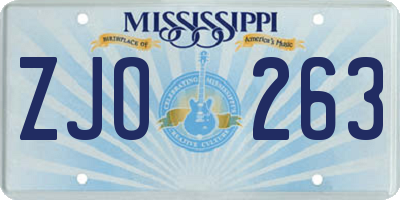 MS license plate ZJO263