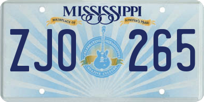 MS license plate ZJO265