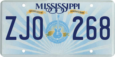 MS license plate ZJO268