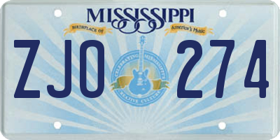 MS license plate ZJO274