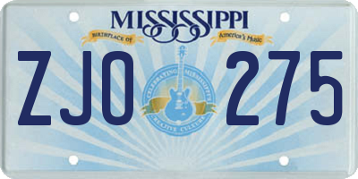 MS license plate ZJO275
