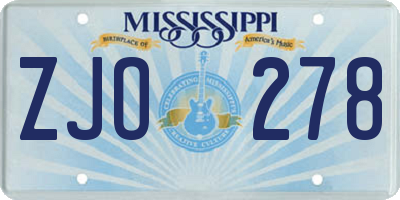 MS license plate ZJO278
