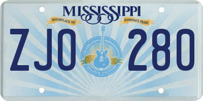 MS license plate ZJO280