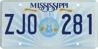 MS license plate ZJO281