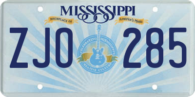 MS license plate ZJO285