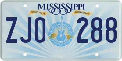 MS license plate ZJO288
