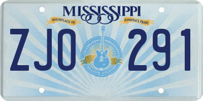 MS license plate ZJO291