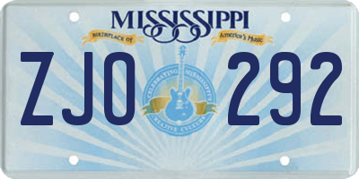 MS license plate ZJO292