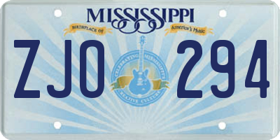 MS license plate ZJO294