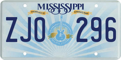MS license plate ZJO296