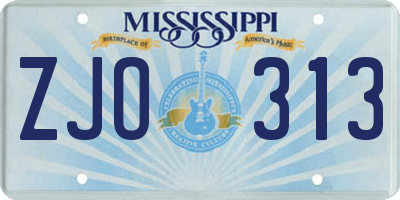 MS license plate ZJO313