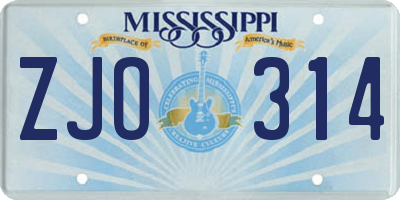 MS license plate ZJO314