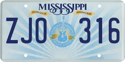 MS license plate ZJO316