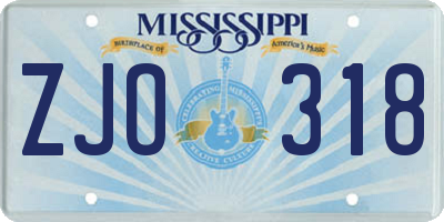 MS license plate ZJO318