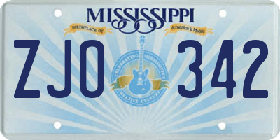 MS license plate ZJO342