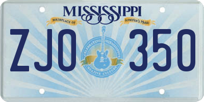 MS license plate ZJO350