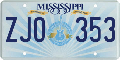 MS license plate ZJO353