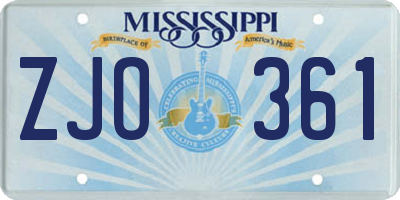 MS license plate ZJO361