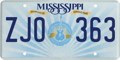 MS license plate ZJO363