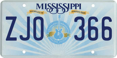 MS license plate ZJO366