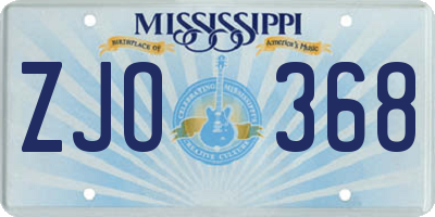 MS license plate ZJO368