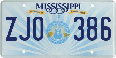 MS license plate ZJO386