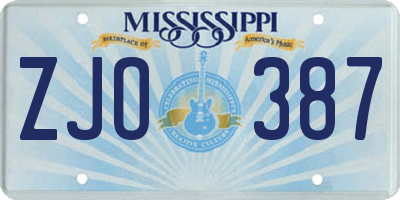 MS license plate ZJO387