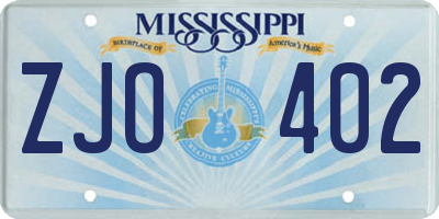 MS license plate ZJO402