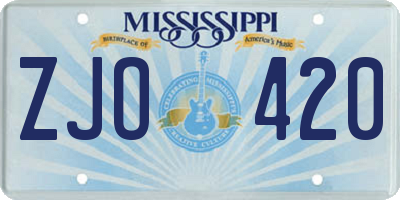MS license plate ZJO420