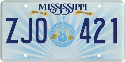 MS license plate ZJO421