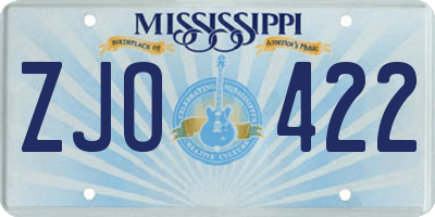 MS license plate ZJO422