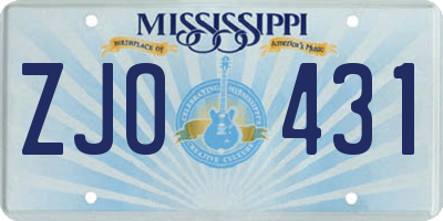 MS license plate ZJO431