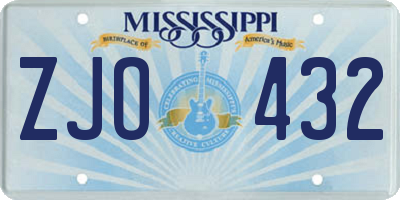 MS license plate ZJO432