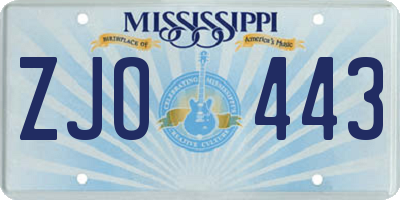 MS license plate ZJO443