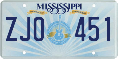 MS license plate ZJO451