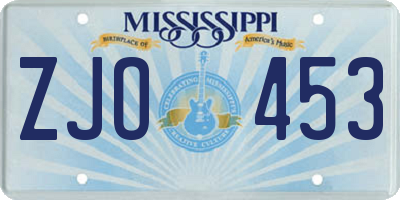 MS license plate ZJO453